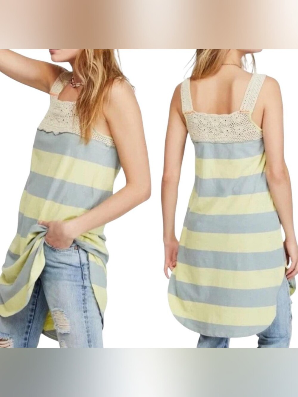 Free People Luca Crochet Stripe Tank Top Tunic Dress